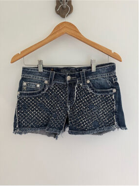 Miss Me Studded Rhinestone Denim Shorts Y2K
